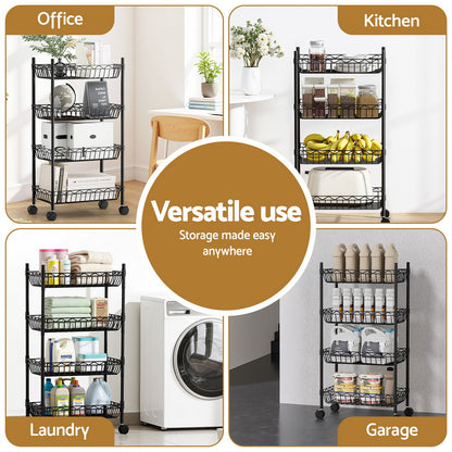 Artiss 4-Tier Shelving Unit Adjustable Garage Storage Kitchen Rack With Wheels-Furniture > Dining > Kitchen &amp; Dining Trolleys-PEROZ Accessories
