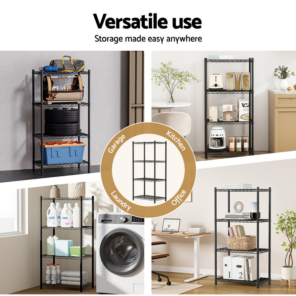 Artiss 4-Tier Shelving Unit Adjustable Garage Storage Shelves Kitchen Rack Steel-Furniture > Dining > Kitchen &amp; Dining Trolleys-PEROZ Accessories