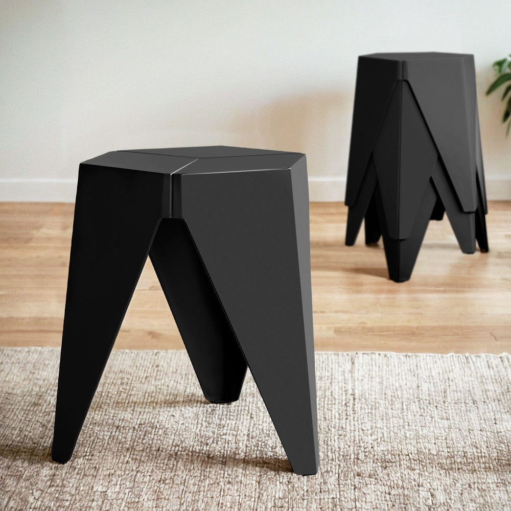 Artiss 4PC Puzzle Stool Plastic Bar Stools Stackable Black-Furniture > Bar Stools &amp; Chairs > Table &amp; Bar Stools-PEROZ Accessories