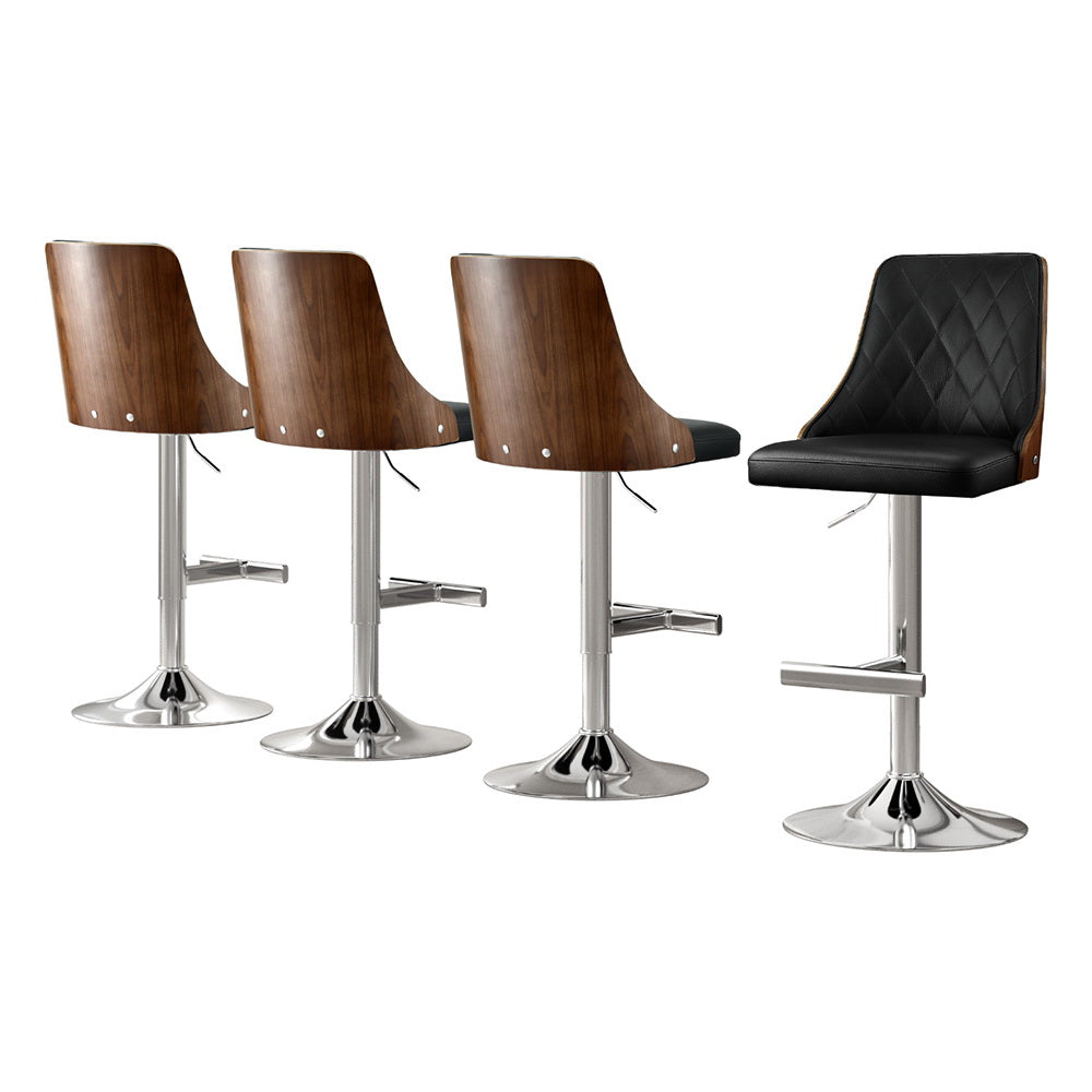Artiss 4X Bar Stool Wood Swivel Adjustable Kitchen Counter Stool Leather Black-Furniture > Bar Stools &amp; Chairs > Table &amp; Bar Stools-PEROZ Accessories