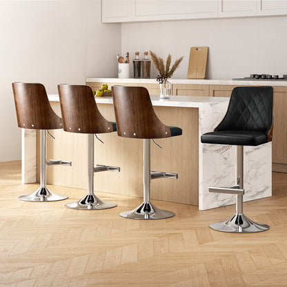 Artiss 4X Bar Stool Wood Swivel Adjustable Kitchen Counter Stool Leather Black-Furniture > Bar Stools &amp; Chairs > Table &amp; Bar Stools-PEROZ Accessories