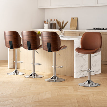 Artiss 4X Bar Stools Bentwood Adjustable Kitchen Counter Chair Leather Brown-Furniture > Bar Stools &amp; Chairs > Table &amp; Bar Stools-PEROZ Accessories