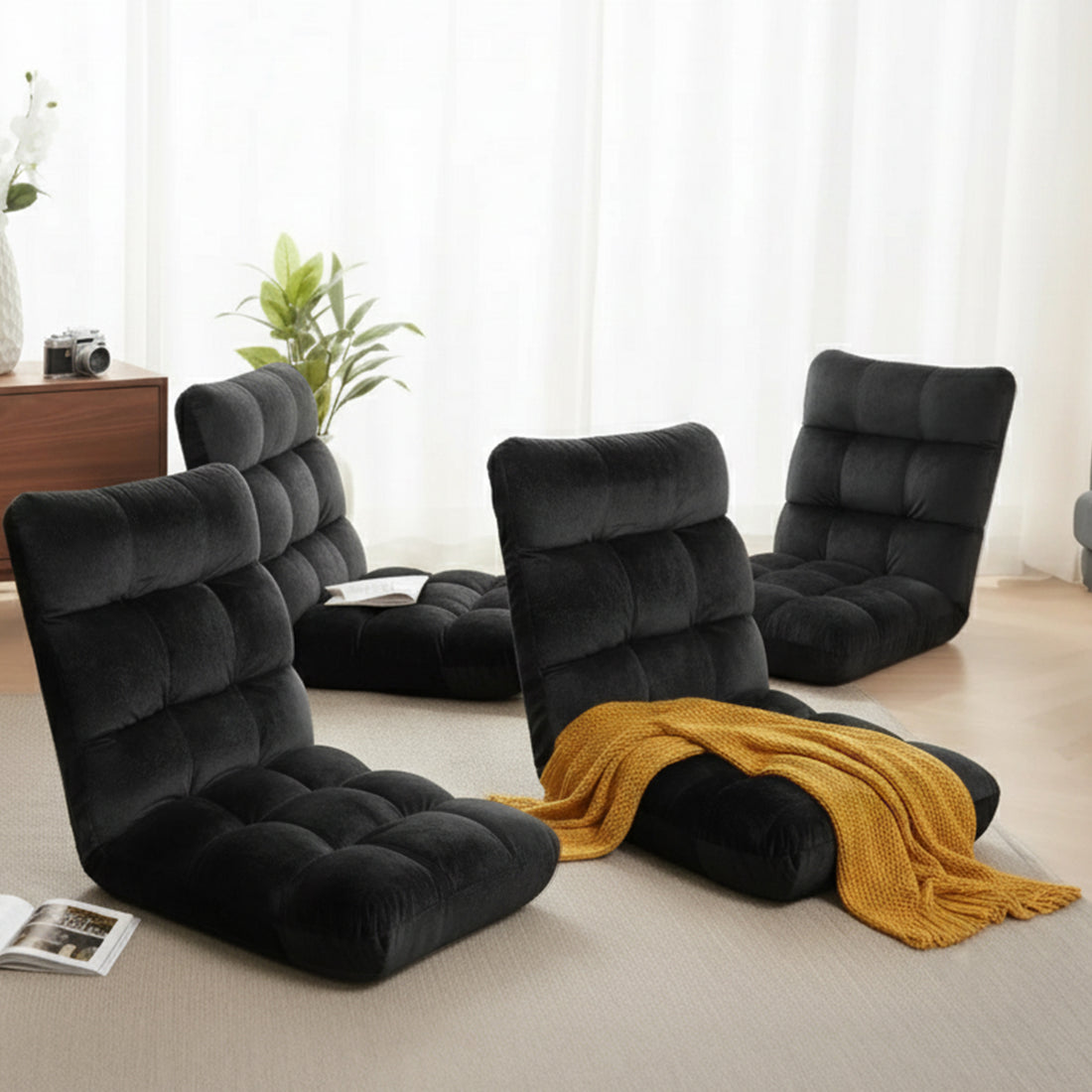 Artiss 4X Lounge Sofa Bed Flannel Fabric Black-Furniture > Bar Stools &amp; Chairs > Arm Chairs &amp; Recliners-PEROZ Accessories