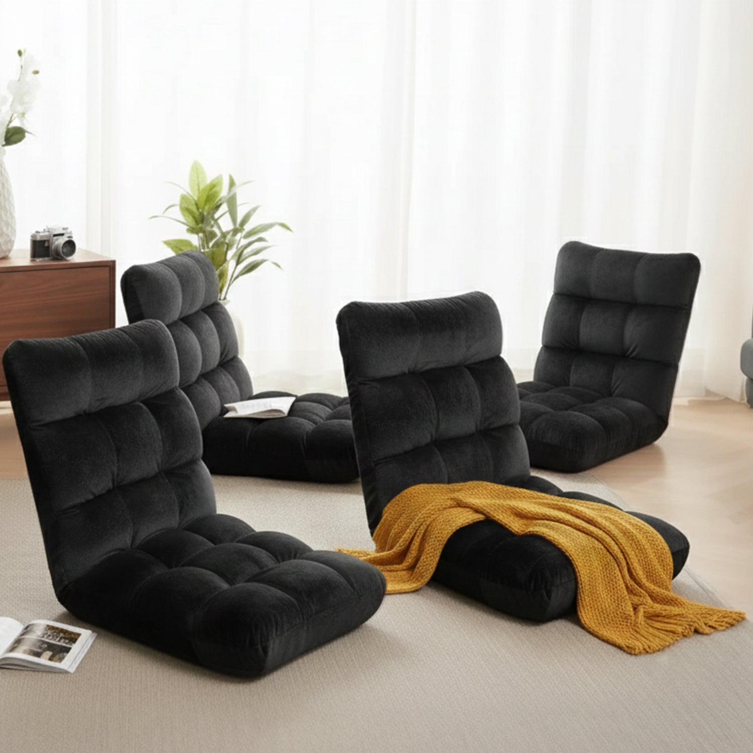 Artiss 4X Lounge Sofa Bed Flannel Fabric Black-Furniture > Bar Stools &amp; Chairs > Arm Chairs &amp; Recliners-PEROZ Accessories