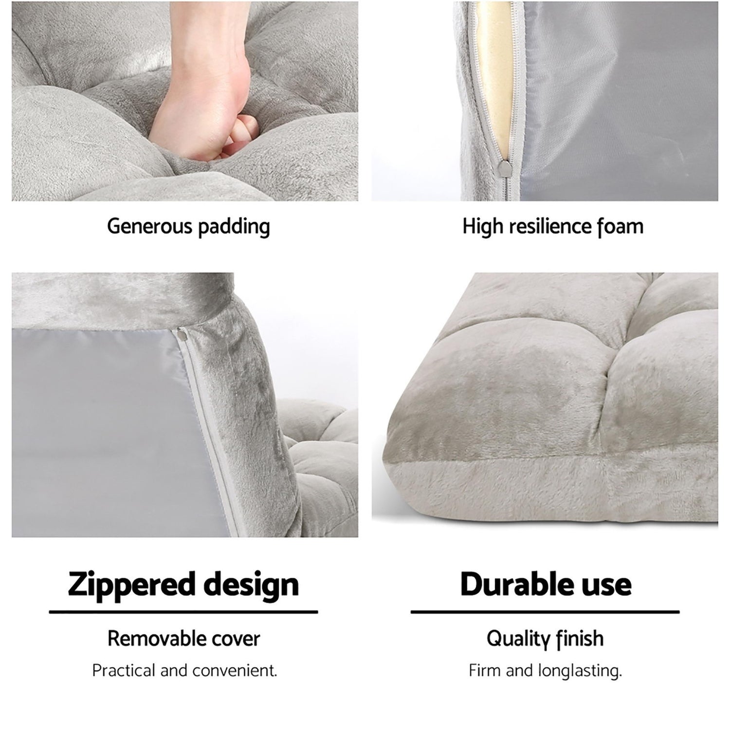 Artiss 4X Lounge Sofa Bed Flannel Fabric Grey-Furniture > Bar Stools &amp; Chairs > Arm Chairs &amp; Recliners-PEROZ Accessories