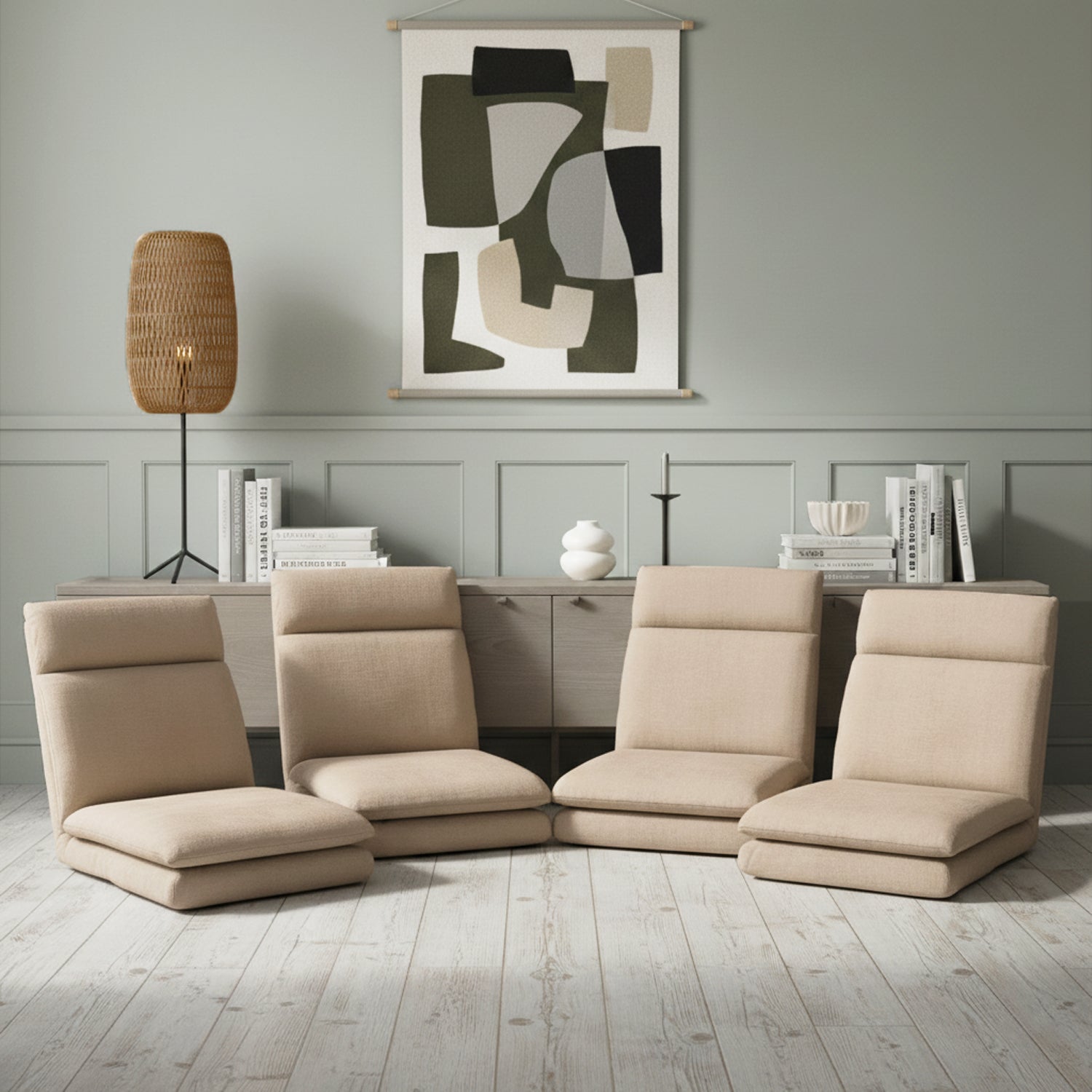 Artiss 4XFloor Chair Sofa Linen Beige-Furniture > Bar Stools &amp; Chairs > Arm Chairs &amp; Recliners-PEROZ Accessories