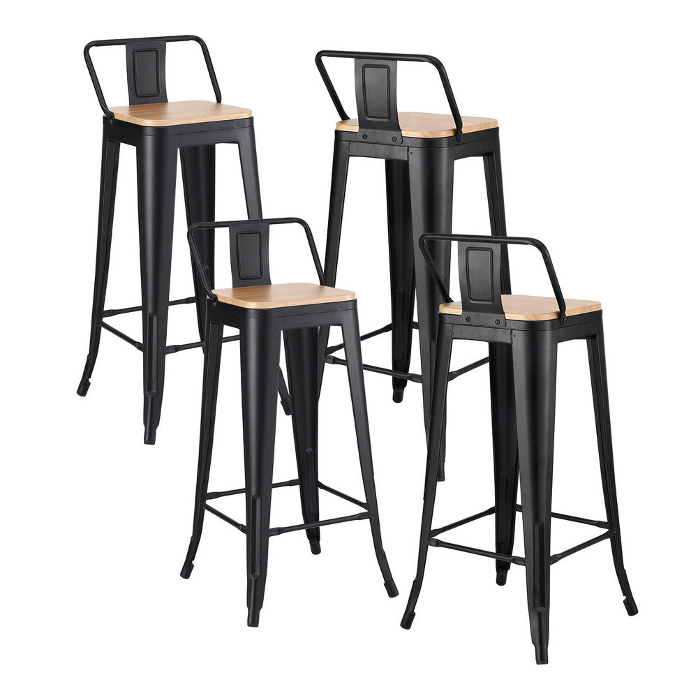 Artiss 4x Bar Stools Kitchen Counter High Chair Dining Stackable Metal Black-Furniture > Bar Stools &amp; Chairs > Table &amp; Bar Stools-PEROZ Accessories