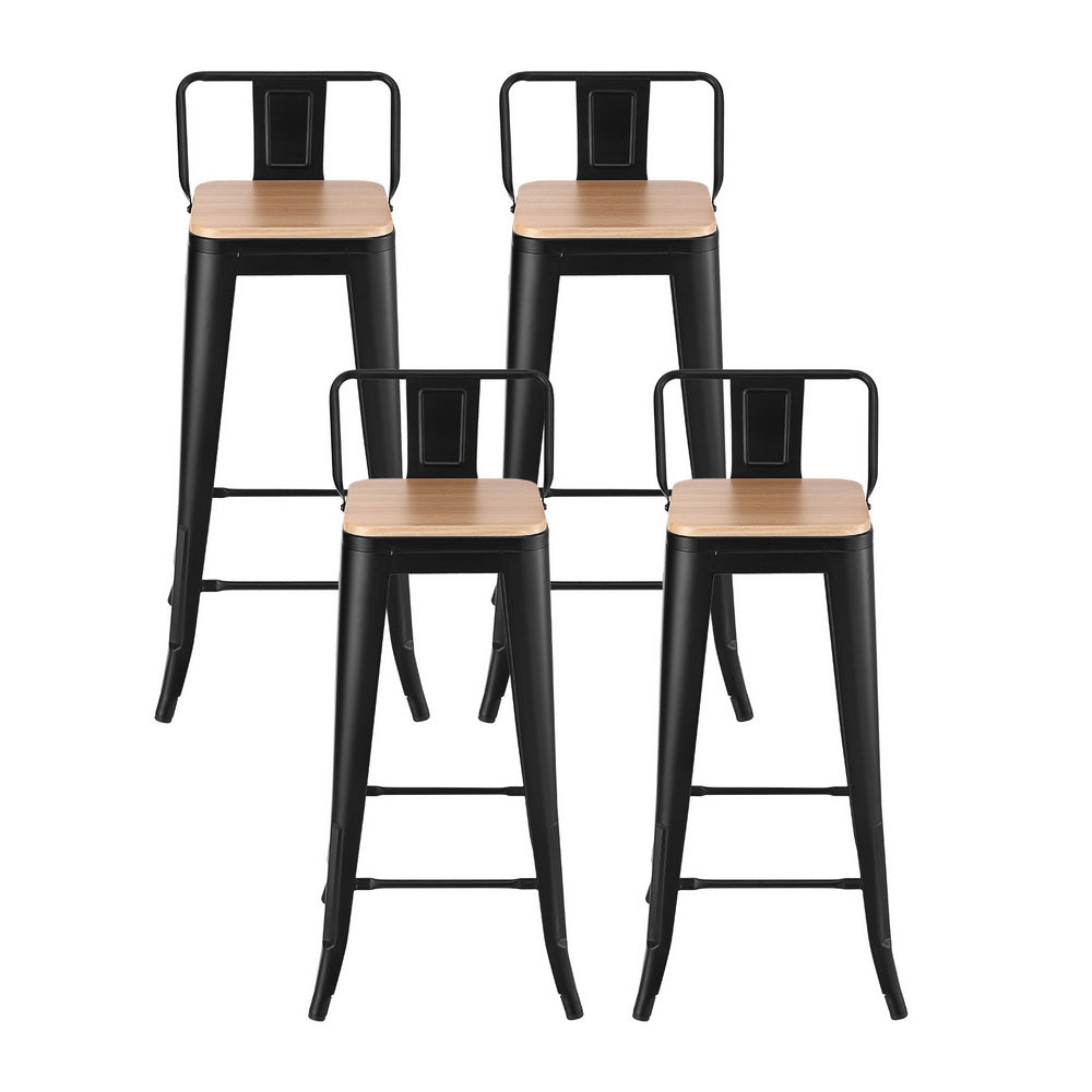 Artiss 4x Bar Stools Kitchen Counter High Chair Dining Stackable Metal Black-Furniture > Bar Stools &amp; Chairs > Table &amp; Bar Stools-PEROZ Accessories