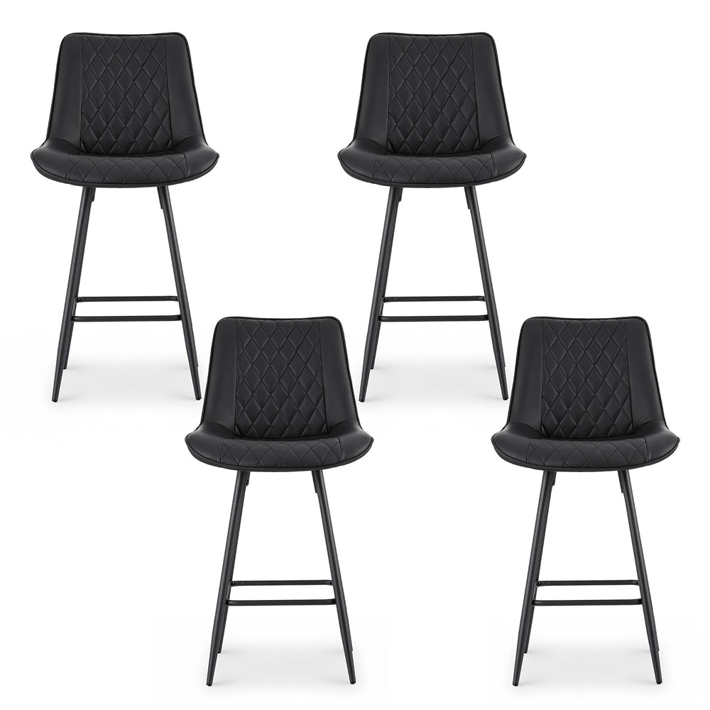 Artiss 4x Bar Stools Kitchen Dining Chair Counter Stool Diamond PU Leather Black-Furniture > Bar Stools &amp; Chairs > Table &amp; Bar Stools-PEROZ Accessories