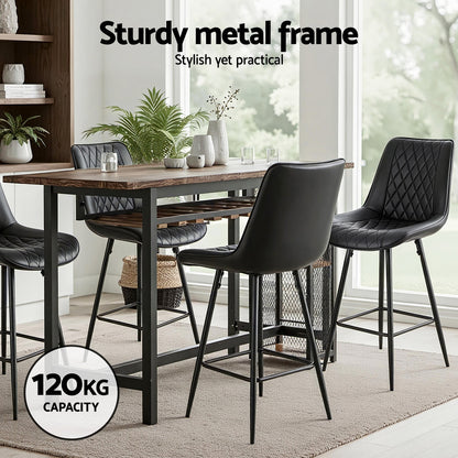 Artiss 4x Bar Stools Kitchen Dining Chair Counter Stool Diamond PU Leather Black-Furniture > Bar Stools &amp; Chairs > Table &amp; Bar Stools-PEROZ Accessories
