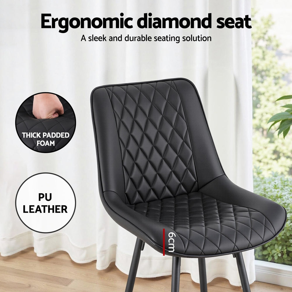 Artiss 4x Bar Stools Kitchen Dining Chair Counter Stool Diamond PU Leather Black-Furniture > Bar Stools &amp; Chairs > Table &amp; Bar Stools-PEROZ Accessories