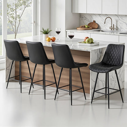 Artiss 4x Bar Stools Kitchen Dining Chair Counter Stool Diamond PU Leather Black-Furniture > Bar Stools &amp; Chairs > Table &amp; Bar Stools-PEROZ Accessories