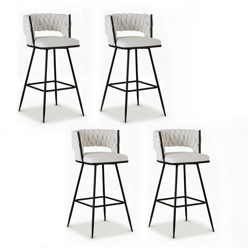 Artiss 4x Bar Stools Kitchen Dining Chair Counter Stool Woven Velvet Metal Ivory-Furniture > Bar Stools &amp; Chairs > Table &amp; Bar Stools-PEROZ Accessories