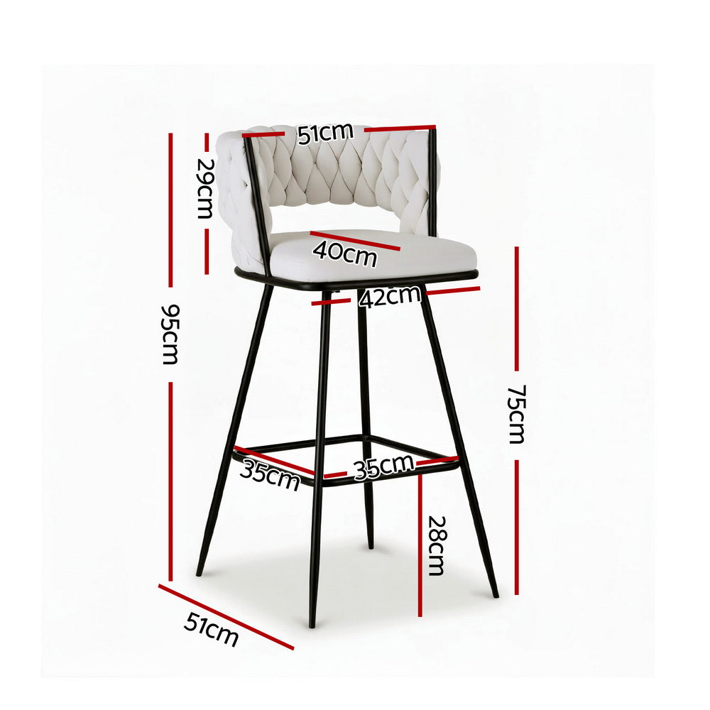 Artiss 4x Bar Stools Kitchen Dining Chair Counter Stool Woven Velvet Metal Ivory-Furniture > Bar Stools &amp; Chairs > Table &amp; Bar Stools-PEROZ Accessories