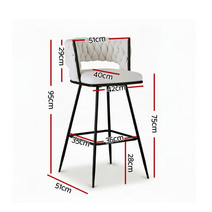 Artiss 4x Bar Stools Kitchen Dining Chair Counter Stool Woven Velvet Metal Ivory-Furniture > Bar Stools &amp; Chairs > Table &amp; Bar Stools-PEROZ Accessories