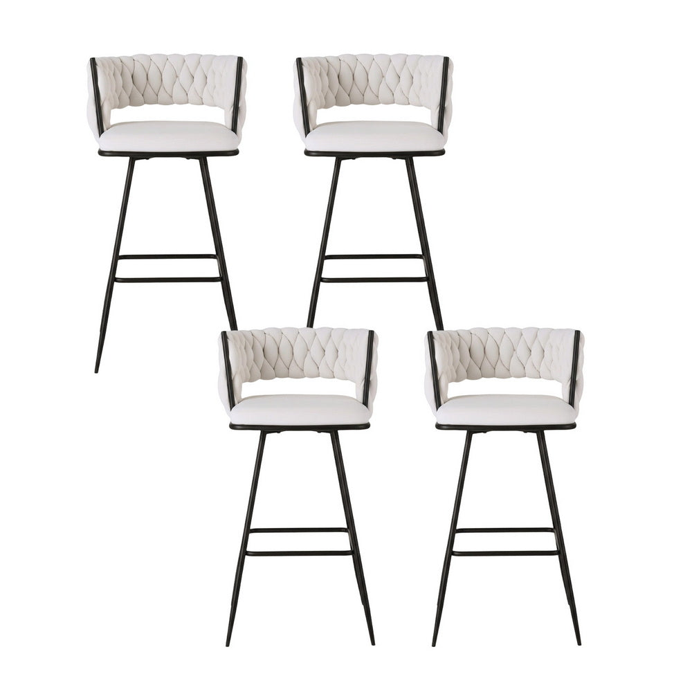 Artiss 4x Bar Stools Kitchen Dining Chair Counter Stool Woven Velvet Metal Ivory-Furniture > Bar Stools &amp; Chairs > Table &amp; Bar Stools-PEROZ Accessories