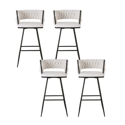 Artiss 4x Bar Stools Kitchen Dining Chair Counter Stool Woven Velvet Metal Ivory-Furniture > Bar Stools &amp; Chairs > Table &amp; Bar Stools-PEROZ Accessories