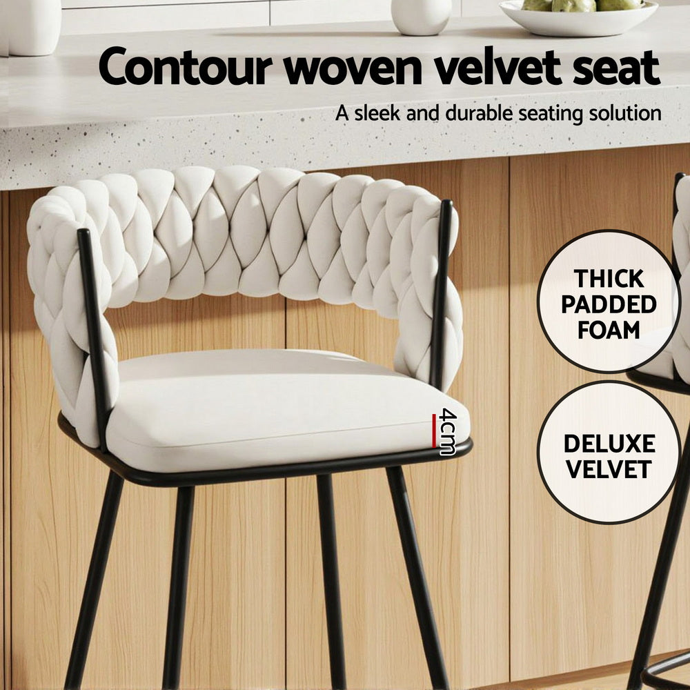 Artiss 4x Bar Stools Kitchen Dining Chair Counter Stool Woven Velvet Metal Ivory-Furniture > Bar Stools &amp; Chairs > Table &amp; Bar Stools-PEROZ Accessories
