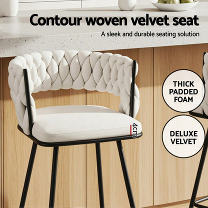 Artiss 4x Bar Stools Kitchen Dining Chair Counter Stool Woven Velvet Metal Ivory-Furniture > Bar Stools &amp; Chairs > Table &amp; Bar Stools-PEROZ Accessories