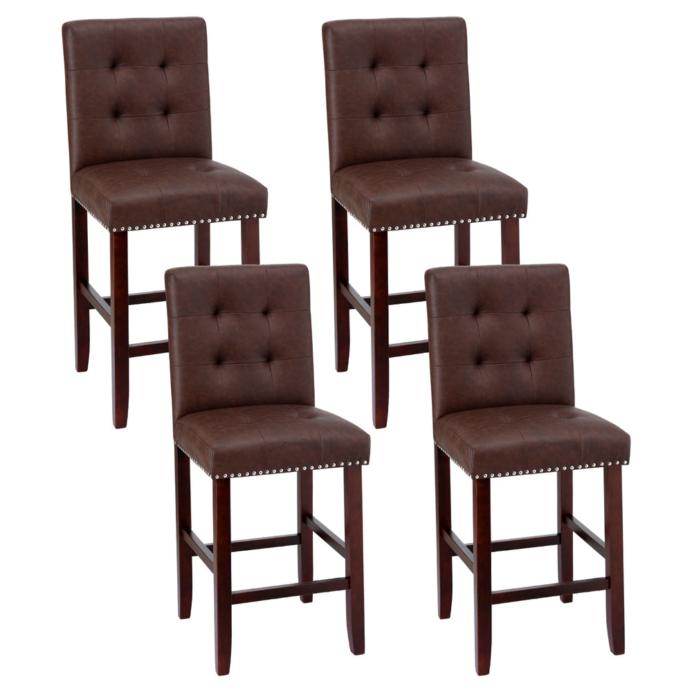 Artiss 4x Bar Stools Kitchen Dining Chairs Counter PU Leather Wooden Ada Brown-Furniture > Bar Stools &amp; Chairs > Table &amp; Bar Stools-PEROZ Accessories