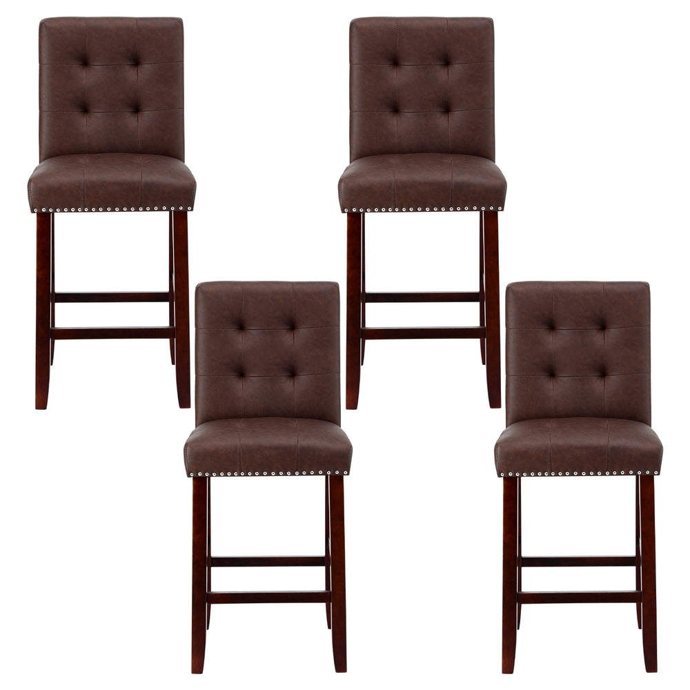 Artiss 4x Bar Stools Kitchen Dining Chairs Counter PU Leather Wooden Ada Brown-Furniture > Bar Stools &amp; Chairs > Table &amp; Bar Stools-PEROZ Accessories