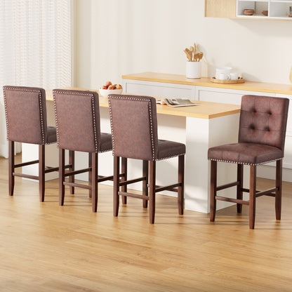 Artiss 4x Bar Stools Kitchen Dining Chairs Counter PU Leather Wooden Ada Brown-Furniture > Bar Stools &amp; Chairs > Table &amp; Bar Stools-PEROZ Accessories