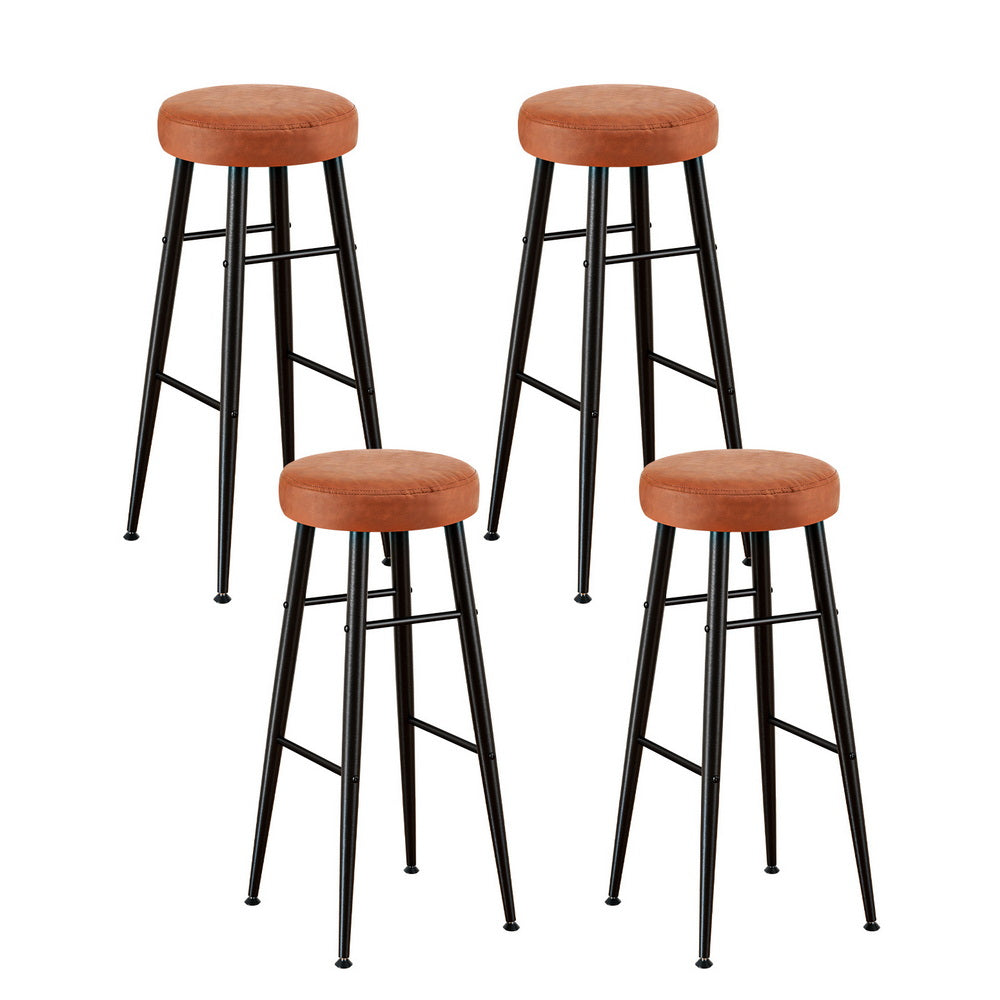 Artiss 4x Bar Stools Kitchen Dining Chairs Counter Round PU leather Lane Brown-Furniture > Bar Stools &amp; Chairs > Table &amp; Bar Stools-PEROZ Accessories