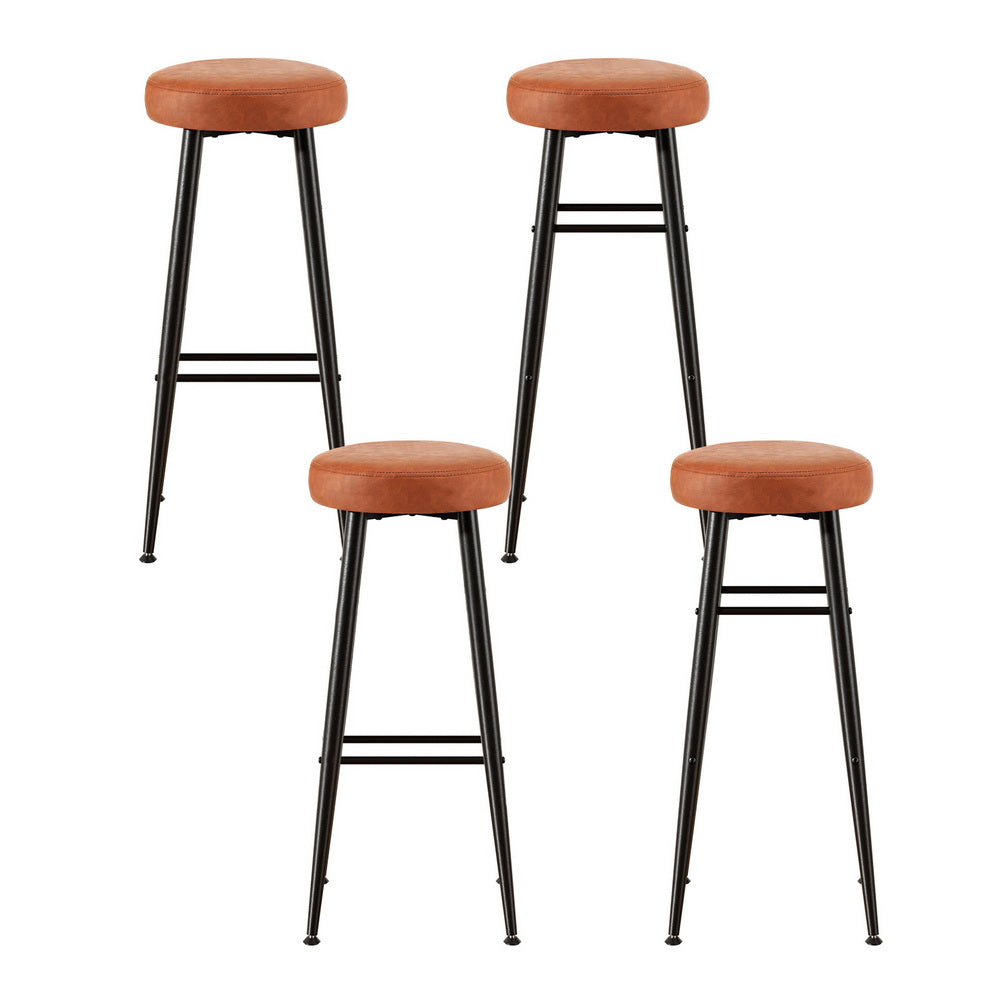 Artiss 4x Bar Stools Kitchen Dining Chairs Counter Round PU leather Lane Brown-Furniture > Bar Stools &amp; Chairs > Table &amp; Bar Stools-PEROZ Accessories