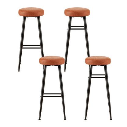 Artiss 4x Bar Stools Kitchen Dining Chairs Counter Round PU leather Lane Brown-Furniture > Bar Stools &amp; Chairs > Table &amp; Bar Stools-PEROZ Accessories