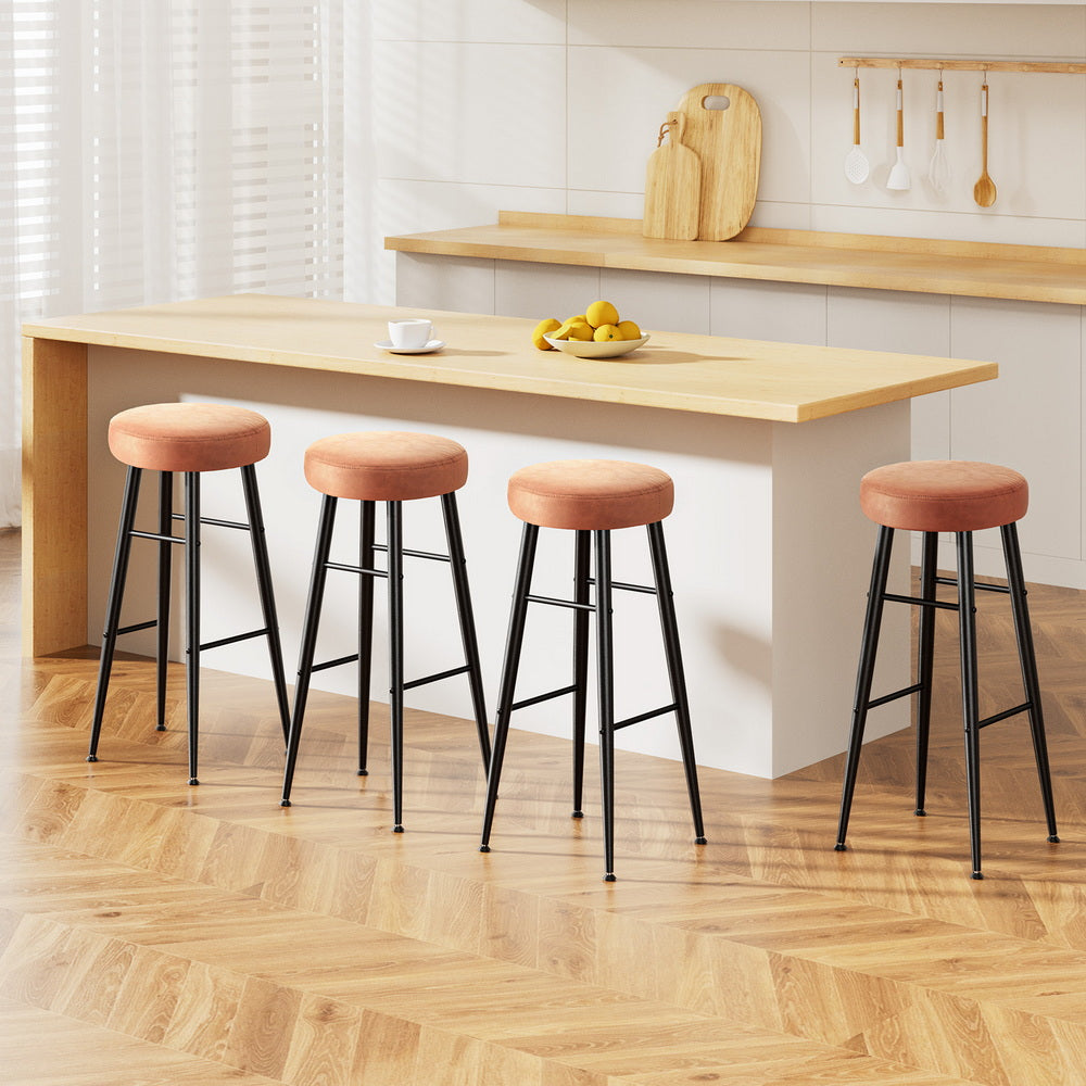 Artiss 4x Bar Stools Kitchen Dining Chairs Counter Round PU leather Lane Brown-Furniture > Bar Stools &amp; Chairs > Table &amp; Bar Stools-PEROZ Accessories