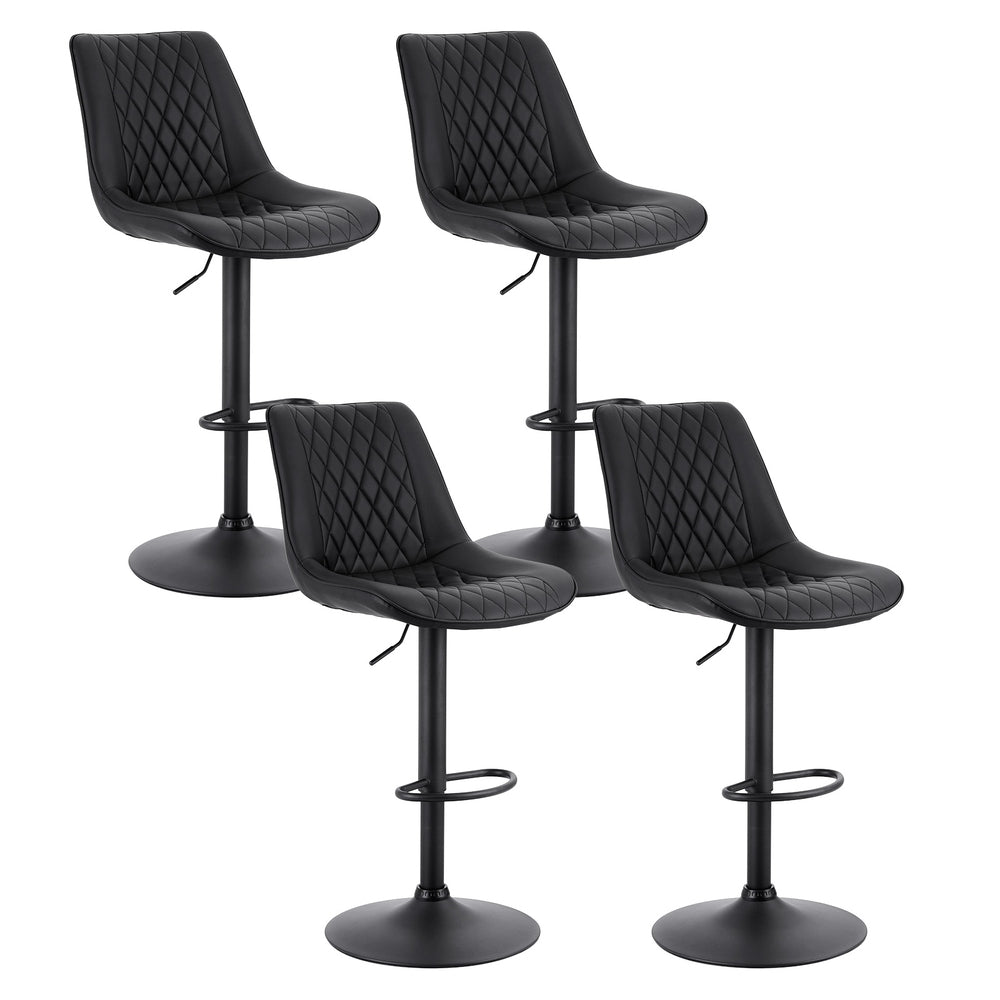 Artiss 4x Bar Stools Kitchen Swivel Gas Lift Counter Chair Diamond Leather Black-Furniture > Bar Stools &amp; Chairs > Table &amp; Bar Stools-PEROZ Accessories