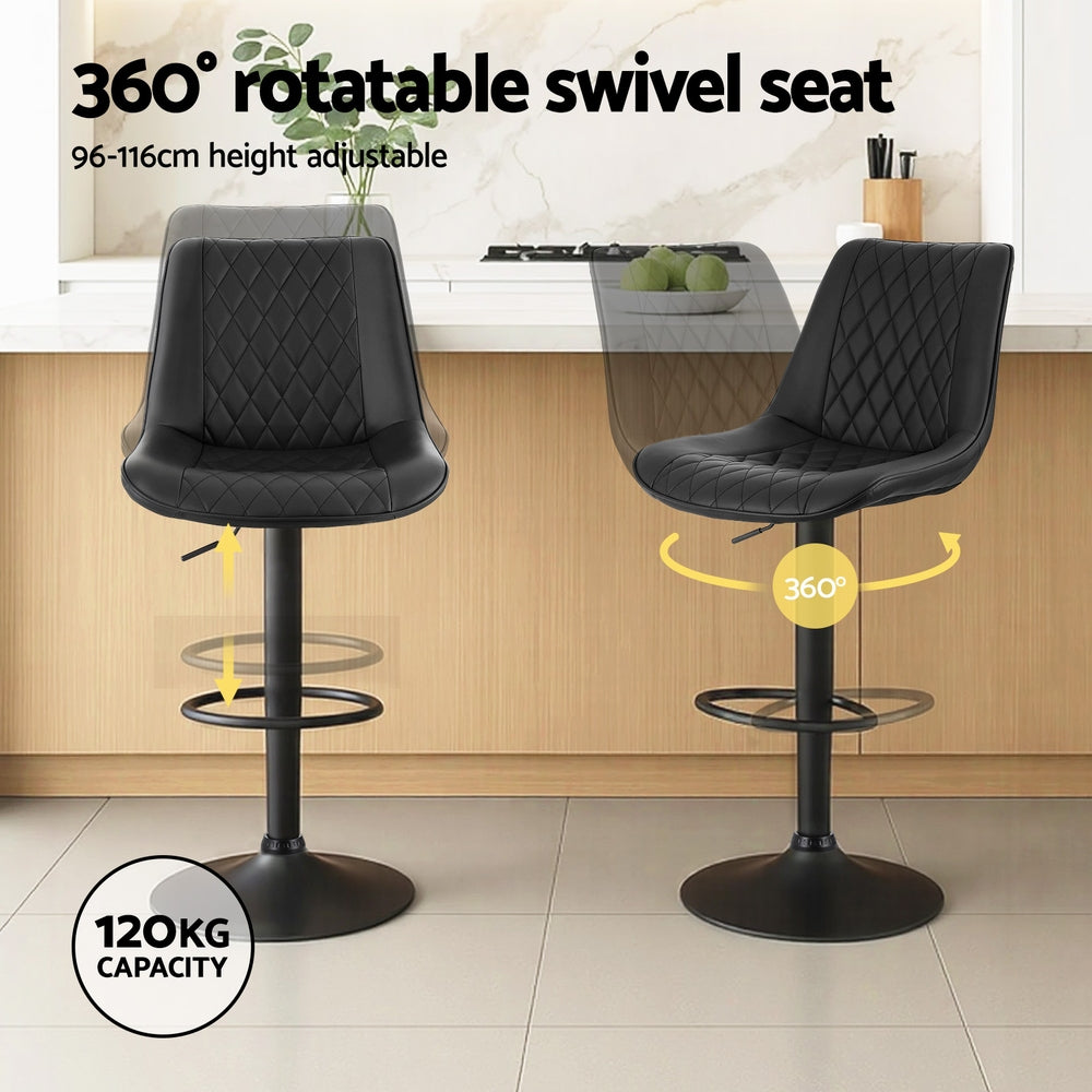 Artiss 4x Bar Stools Kitchen Swivel Gas Lift Counter Chair Diamond Leather Black-Furniture > Bar Stools &amp; Chairs > Table &amp; Bar Stools-PEROZ Accessories