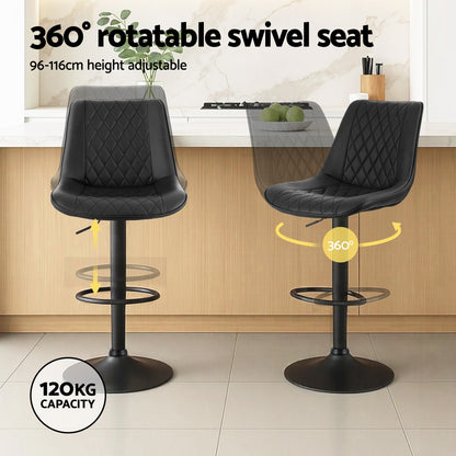 Artiss 4x Bar Stools Kitchen Swivel Gas Lift Counter Chair Diamond Leather Black-Furniture > Bar Stools &amp; Chairs > Table &amp; Bar Stools-PEROZ Accessories