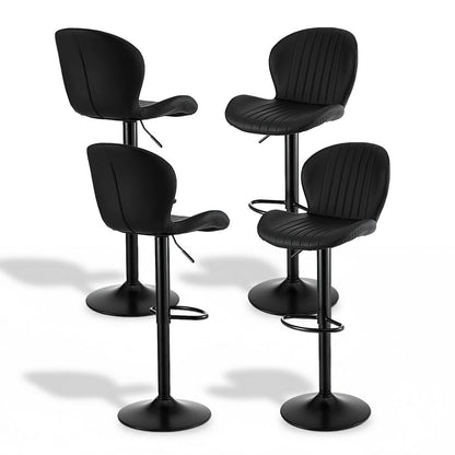 Artiss 4x Bar Stools Kitchen Swivel Gas Lift Counter Chair Shell Leather Black-Furniture > Bar Stools &amp; Chairs > Table &amp; Bar Stools-PEROZ Accessories