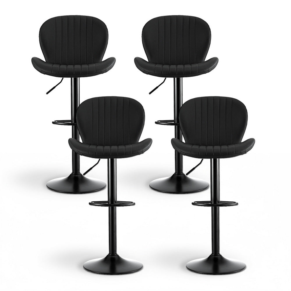 Artiss 4x Bar Stools Kitchen Swivel Gas Lift Counter Chair Shell Leather Black-Furniture > Bar Stools &amp; Chairs > Table &amp; Bar Stools-PEROZ Accessories
