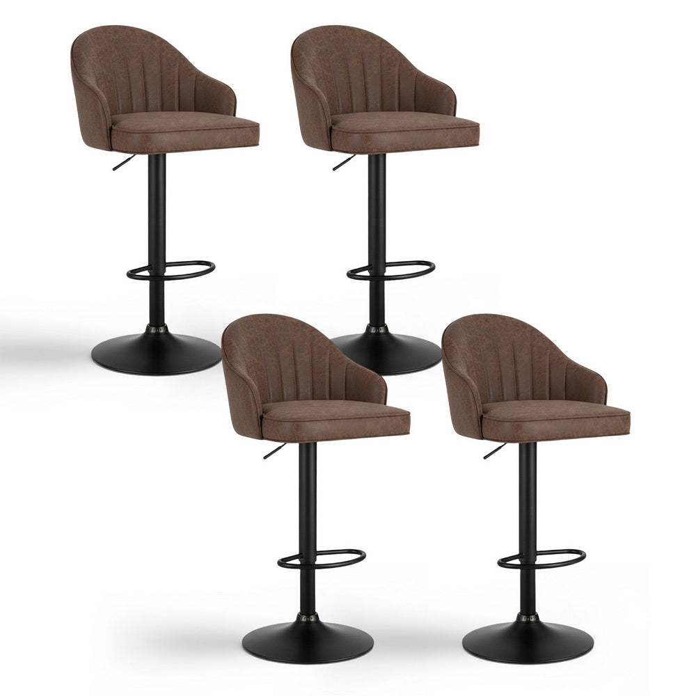 Artiss 4x Bar Stools Kitchen Swivel Gas Lift Counter Chair Shell Leather Brown-Furniture > Bar Stools &amp; Chairs > Table &amp; Bar Stools-PEROZ Accessories