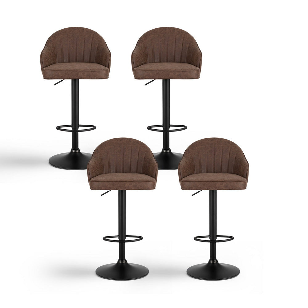 Artiss 4x Bar Stools Kitchen Swivel Gas Lift Counter Chair Shell Leather Brown-Furniture > Bar Stools &amp; Chairs > Table &amp; Bar Stools-PEROZ Accessories