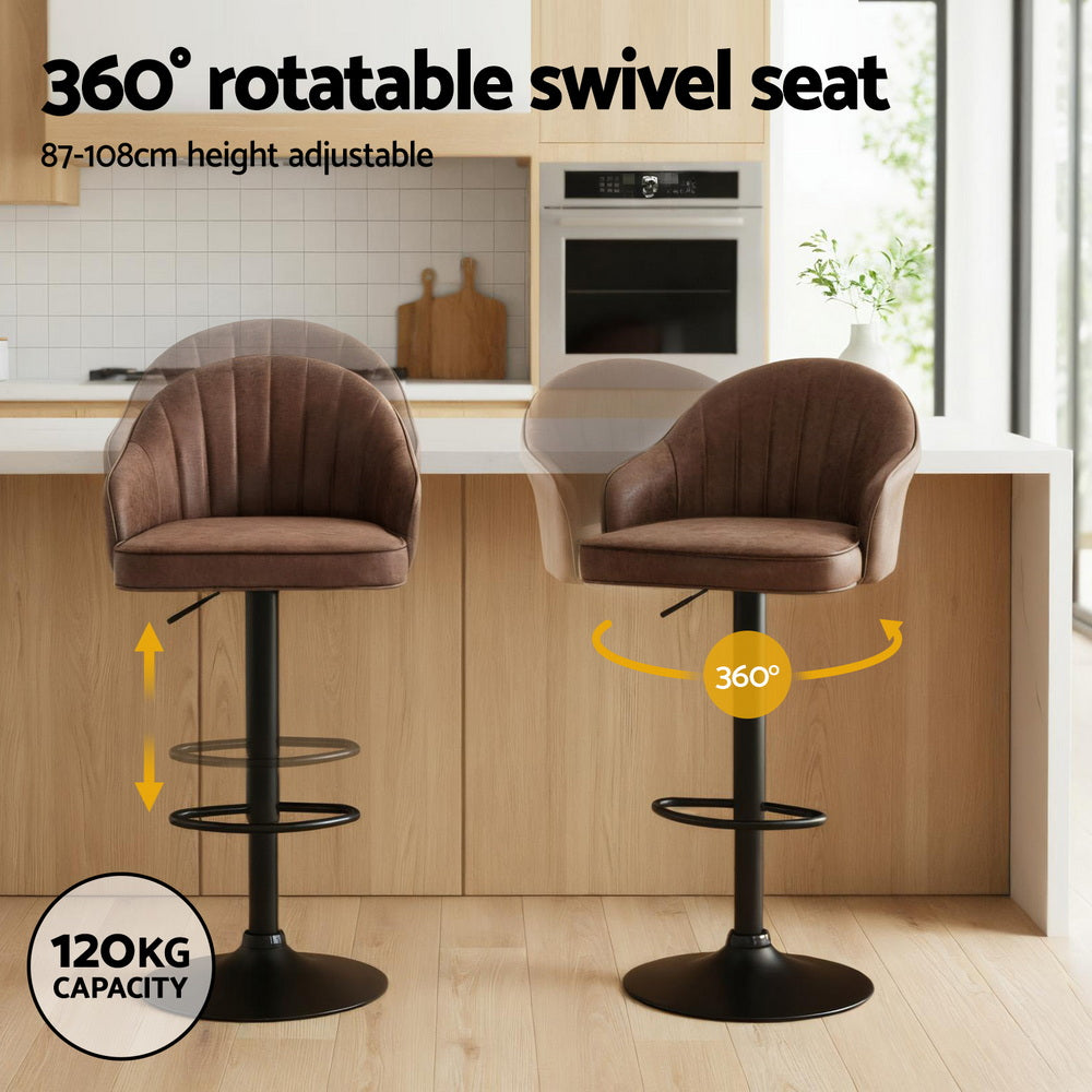Artiss 4x Bar Stools Kitchen Swivel Gas Lift Counter Chair Shell Leather Brown-Furniture > Bar Stools &amp; Chairs > Table &amp; Bar Stools-PEROZ Accessories