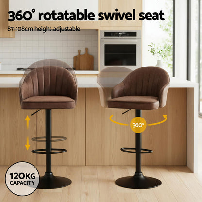 Artiss 4x Bar Stools Kitchen Swivel Gas Lift Counter Chair Shell Leather Brown-Furniture > Bar Stools &amp; Chairs > Table &amp; Bar Stools-PEROZ Accessories