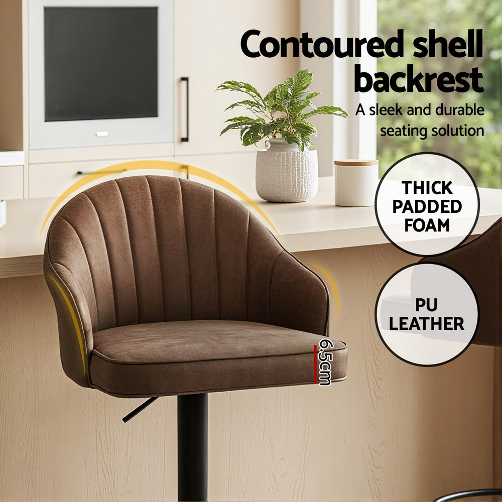 Artiss 4x Bar Stools Kitchen Swivel Gas Lift Counter Chair Shell Leather Brown-Furniture > Bar Stools &amp; Chairs > Table &amp; Bar Stools-PEROZ Accessories