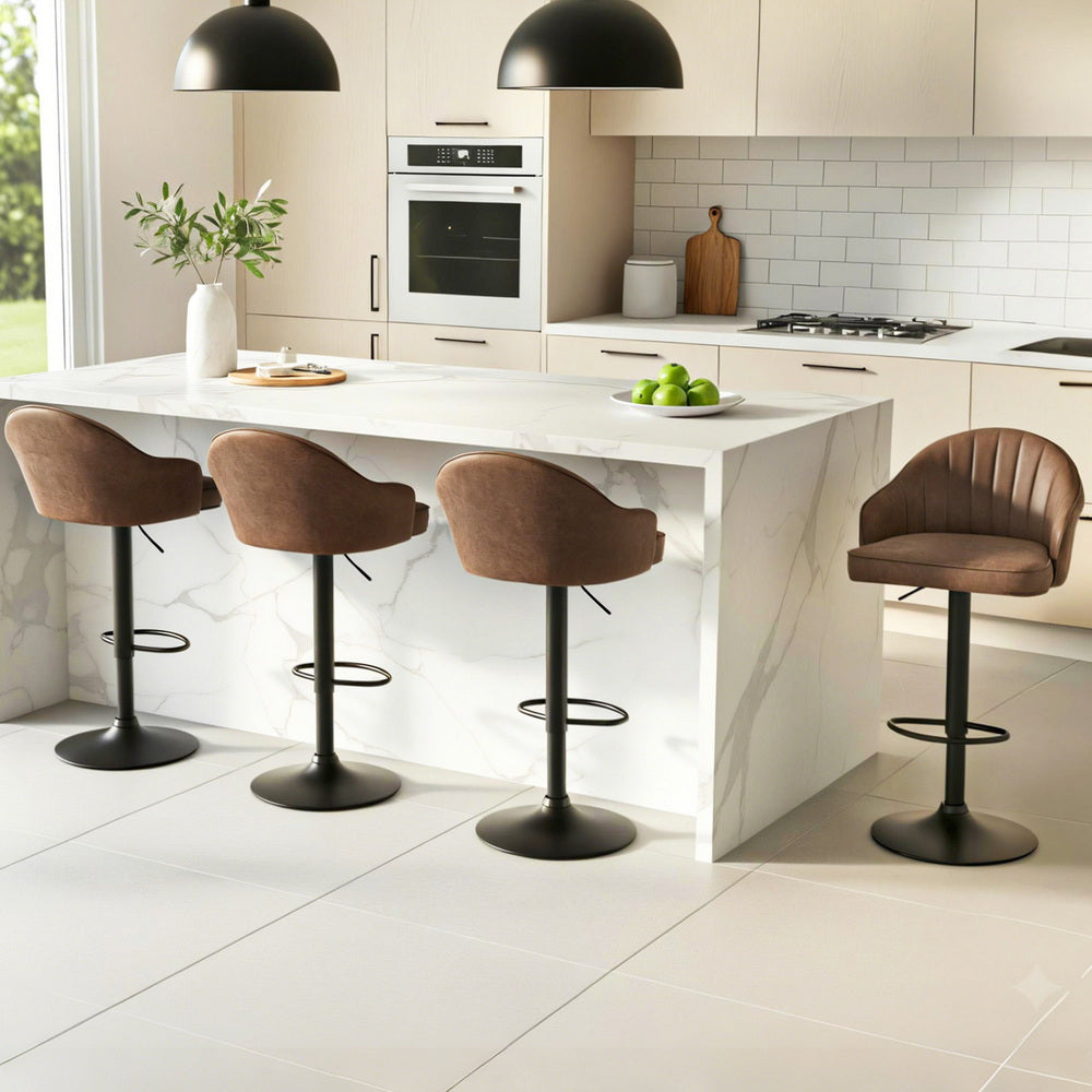 Artiss 4x Bar Stools Kitchen Swivel Gas Lift Counter Chair Shell Leather Brown-Furniture > Bar Stools &amp; Chairs > Table &amp; Bar Stools-PEROZ Accessories