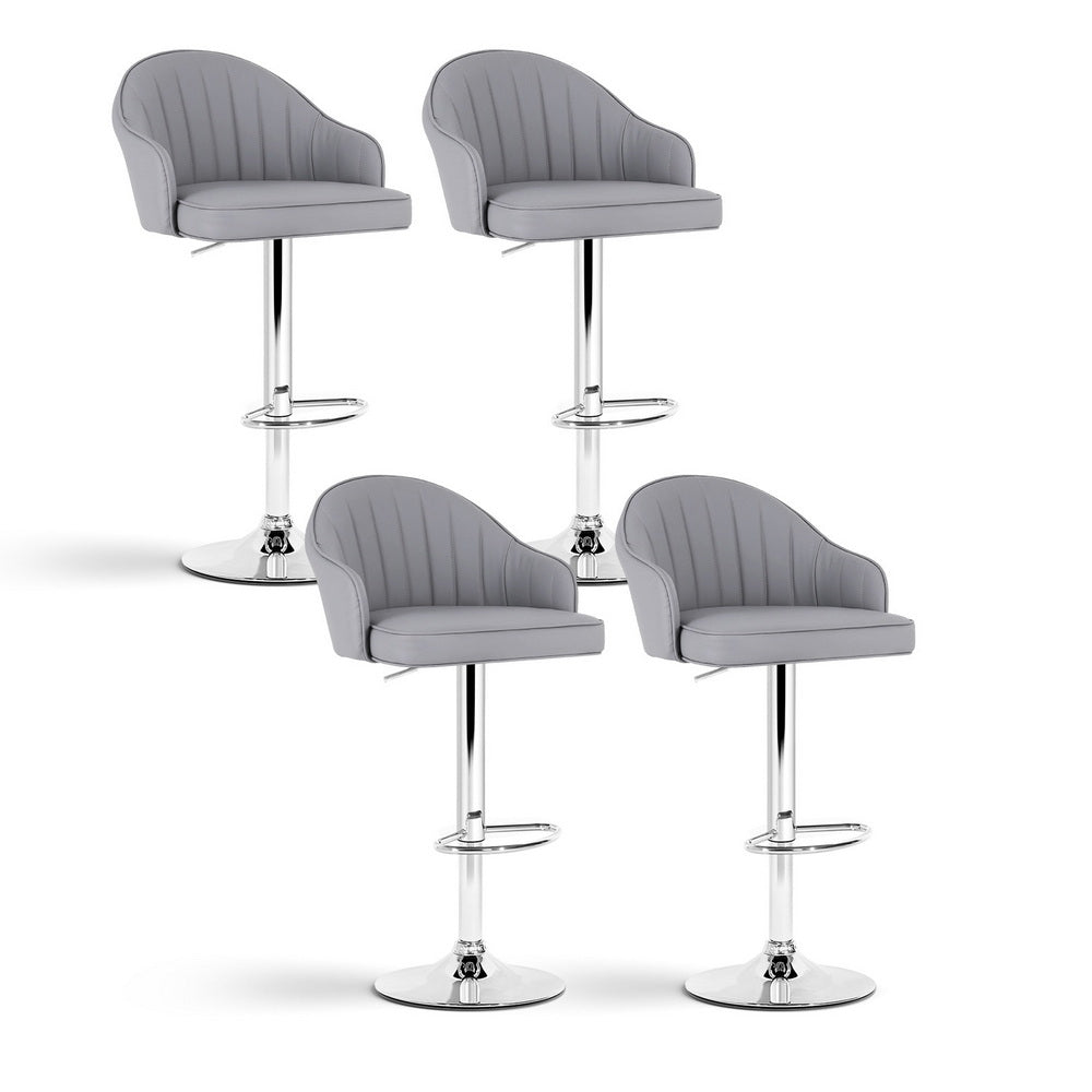 Artiss 4x Bar Stools Kitchen Swivel Gas Lift Counter Chair Shell Leather Grey-Furniture > Bar Stools &amp; Chairs > Table &amp; Bar Stools-PEROZ Accessories