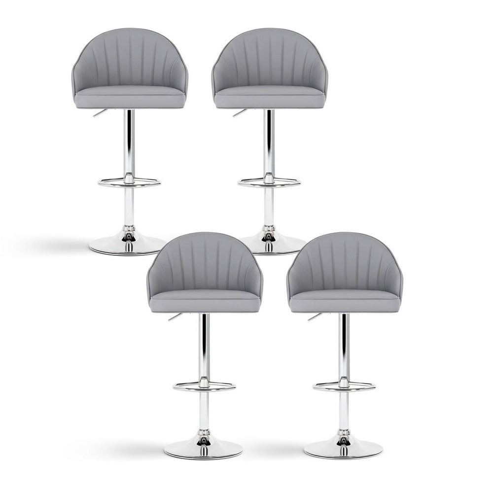 Artiss 4x Bar Stools Kitchen Swivel Gas Lift Counter Chair Shell Leather Grey-Furniture > Bar Stools &amp; Chairs > Table &amp; Bar Stools-PEROZ Accessories