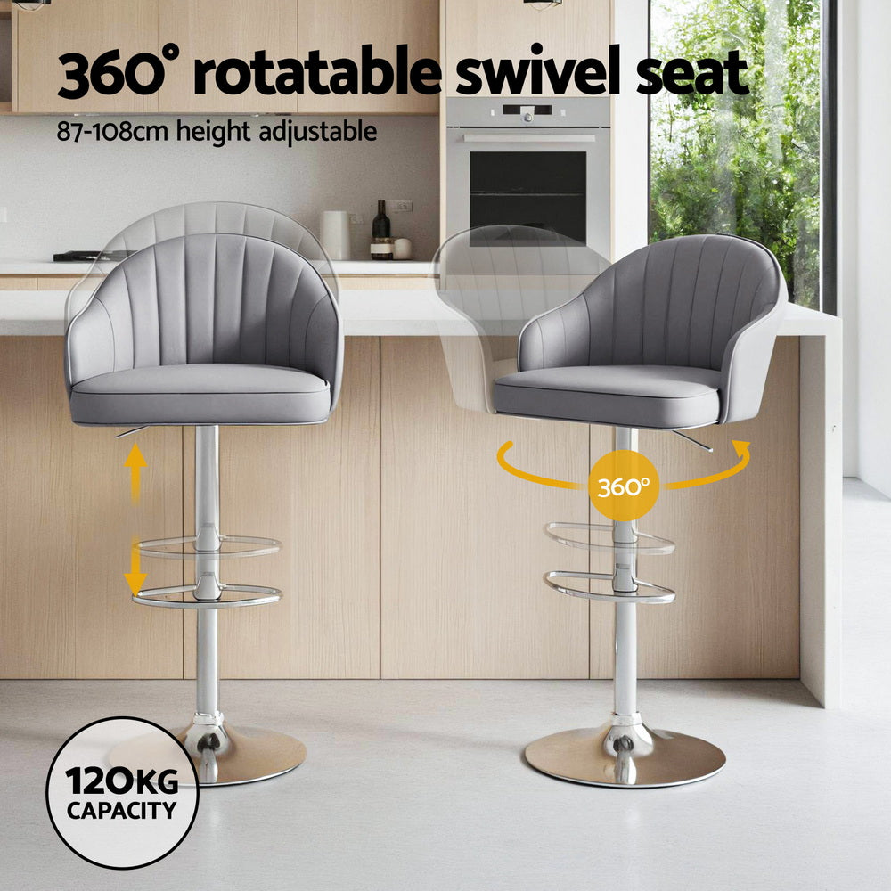 Artiss 4x Bar Stools Kitchen Swivel Gas Lift Counter Chair Shell Leather Grey-Furniture > Bar Stools &amp; Chairs > Table &amp; Bar Stools-PEROZ Accessories