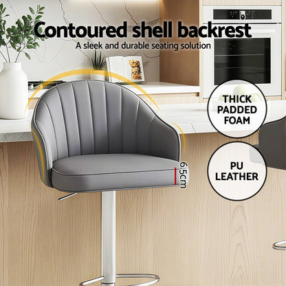 Artiss 4x Bar Stools Kitchen Swivel Gas Lift Counter Chair Shell Leather Grey-Furniture > Bar Stools &amp; Chairs > Table &amp; Bar Stools-PEROZ Accessories
