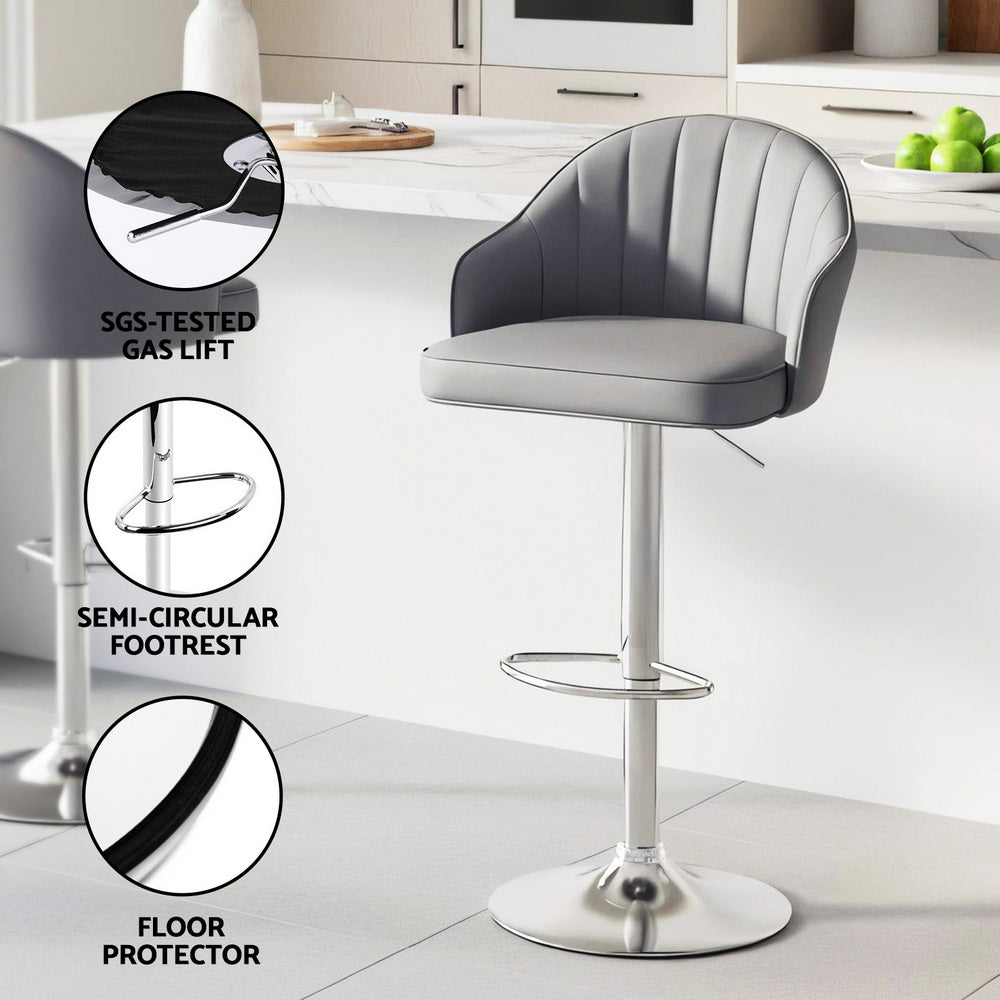 Artiss 4x Bar Stools Kitchen Swivel Gas Lift Counter Chair Shell Leather Grey-Furniture > Bar Stools &amp; Chairs > Table &amp; Bar Stools-PEROZ Accessories