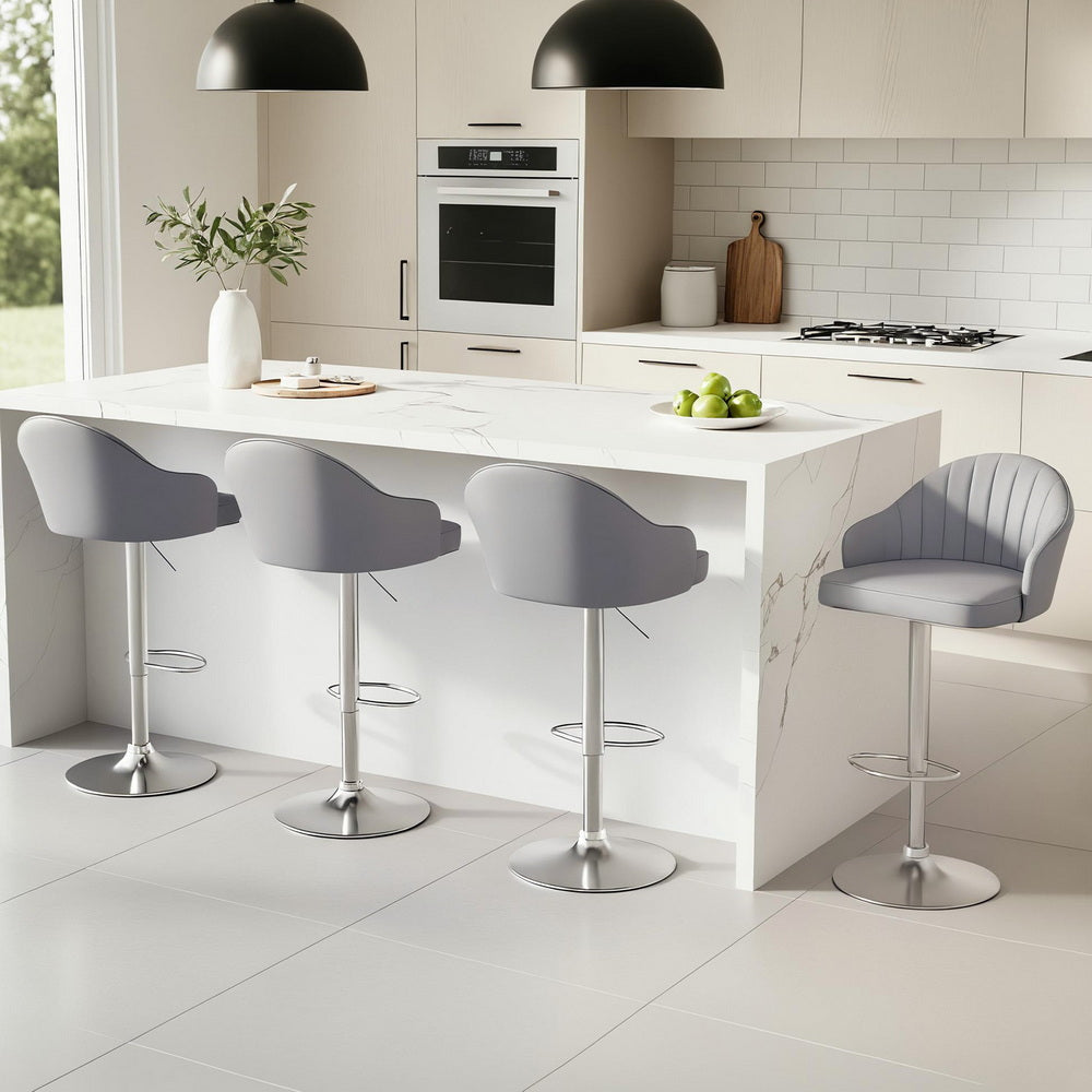 Artiss 4x Bar Stools Kitchen Swivel Gas Lift Counter Chair Shell Leather Grey-Furniture > Bar Stools &amp; Chairs > Table &amp; Bar Stools-PEROZ Accessories