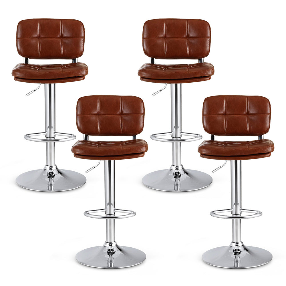 Artiss 4x Bar Stools Kitchen Swivel Gas Lift Counter Chair Tuft PU Leather Brown-Furniture > Bar Stools &amp; Chairs > Table &amp; Bar Stools-PEROZ Accessories