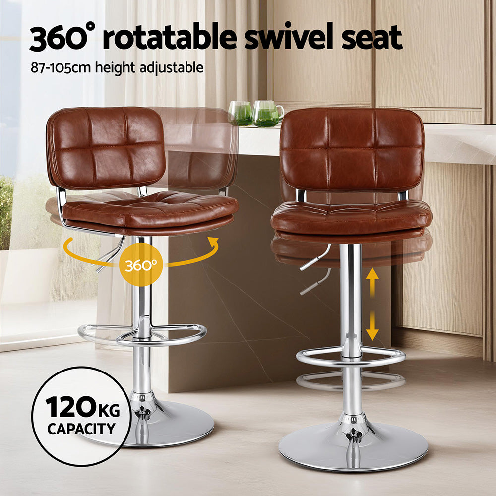 Artiss 4x Bar Stools Kitchen Swivel Gas Lift Counter Chair Tuft PU Leather Brown-Furniture > Bar Stools &amp; Chairs > Table &amp; Bar Stools-PEROZ Accessories