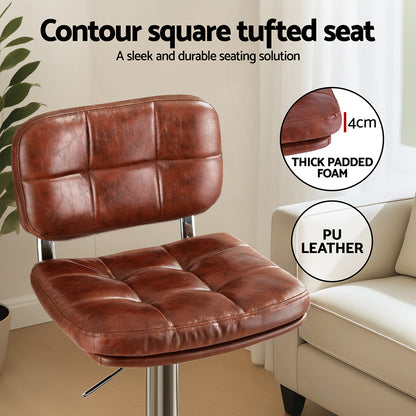 Artiss 4x Bar Stools Kitchen Swivel Gas Lift Counter Chair Tuft PU Leather Brown-Furniture > Bar Stools &amp; Chairs > Table &amp; Bar Stools-PEROZ Accessories